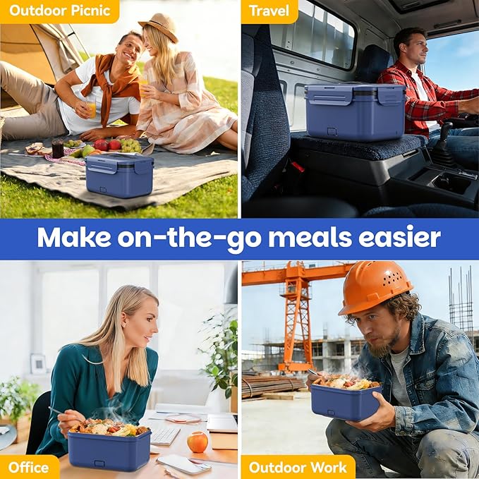 Vingud Cordless Electric Lunch Box for Adults, 1.8L Rechargeable Heated Lunch Box Food Warmer, Portable Self Heating for Men/Women/Office/Car, Lonchera Eléctrica Portátil Battery Powered Father's Gift