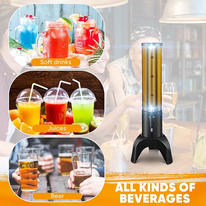 Baderke 4 Pcs Drink Tower Mimosa Tower Dispenser with Ice Tube Tabletop Beer Dispensers Liquor Juice Margarita Tower Beverage Dispensers for Home Bar Party(Black, 1.5 L)