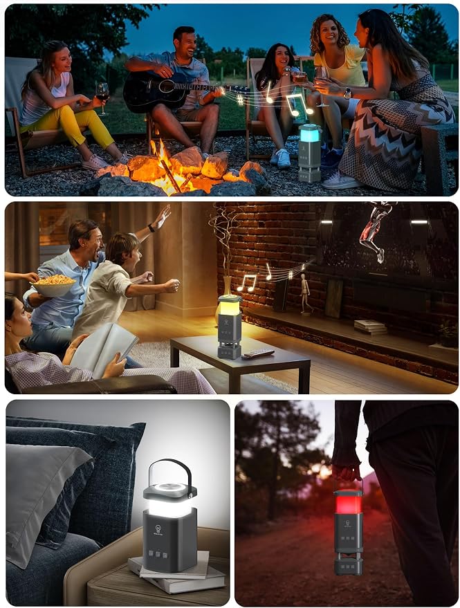 LED Camping Lantern Rechargeable, LED Lanterns with Bluetooth Speaker, RGB Camping Light, 10000mAh, 4 Lighting Modes, IP44 Waterproof, Portable Lanterns for Power Outage