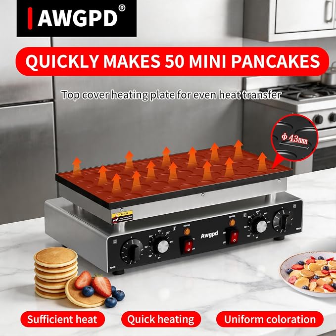 1700W Mini Dutch Pancake Baker,50PCS Electric Commercial Dutch Pancake Baker with Nonstick,110V Dutch Pancake Cooker for Restaurant and Kitchen,Dessert Breakfast