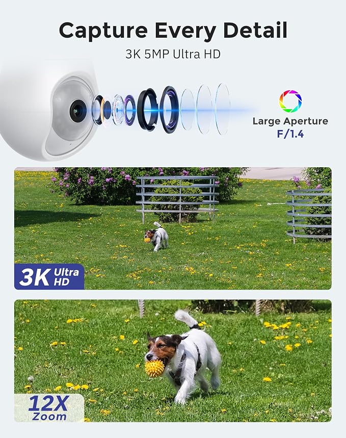 Hugolog 3K 5MP Light Bulb Security Cameras Wireless Outdoor-2.4GHz Cameras for Home Security Indoor with AI Sound Processing, Motion Detection,Color Night Vision,Auto Tracking,Siren Alarm