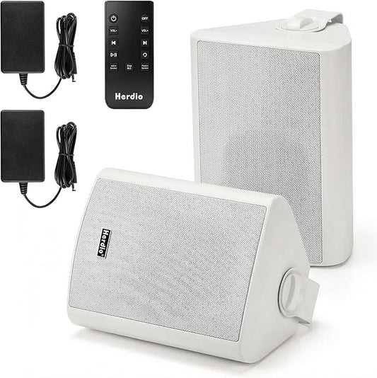 Herdio 6.5" 400W Outdoor Bluetooth Speakers, IPX5 Waterproof Rating and Be Able to Wireless Multi-Connection Up to 20 Units for Patio/Porch/Balcony (White, 2-Pack)