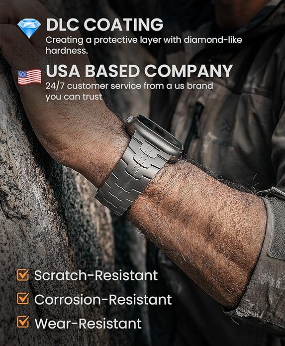 Grade 5 Titanium Band for Apple Watch Ultra 3/2/1 49mm & Series 11/10 46mm, DLC Coating Anti-Scratch Ultra 3 Band with Small-Link Design for Precise Fit, Secure Butterfly Clasp Band for Men
