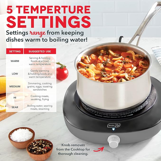 Dash Pyroceram Glass Burner - Designed for Multi-Function Cooking - Lightweight Device with Durable Pyroceram Glass - Quick Infrared Heating System & Five-Temperature Settings - Aqua
