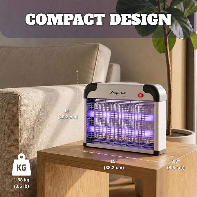 ASPECTEK Electric Bug Zapper, 20W UV Bulbs, Fly, Mosquito, Gnat and Moth Control, Indoor and Covered Outdoor Use for Home, Garage, Patio and Farm, Includes 2 Replacement Bulbs