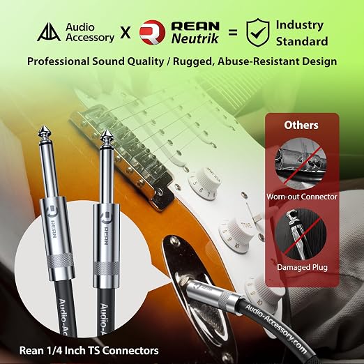 AA AUDIO ACCESSORY Guitar Cable 100 ft, 20AWG 99.99% OFC - A Must for Long Instrument Cable, Nylon Braided Anti-Kinking Kevlar-Reinforced 1/4 Cord, Shielded Bass Cord for Fender Electric Guitar