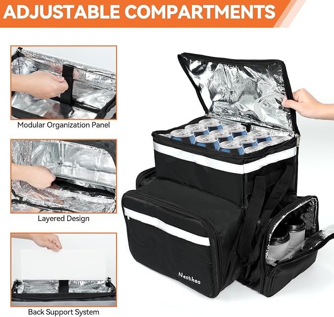 Food Delivery Backpack with 4 Expandable Cup Holders,Insulated Food Delivery Bags for Takeout Bike, Expandable Large Pizza Takeout Bag for Hot/Cold Fits for Uber Eat,Camping (thickened oxford fabric)