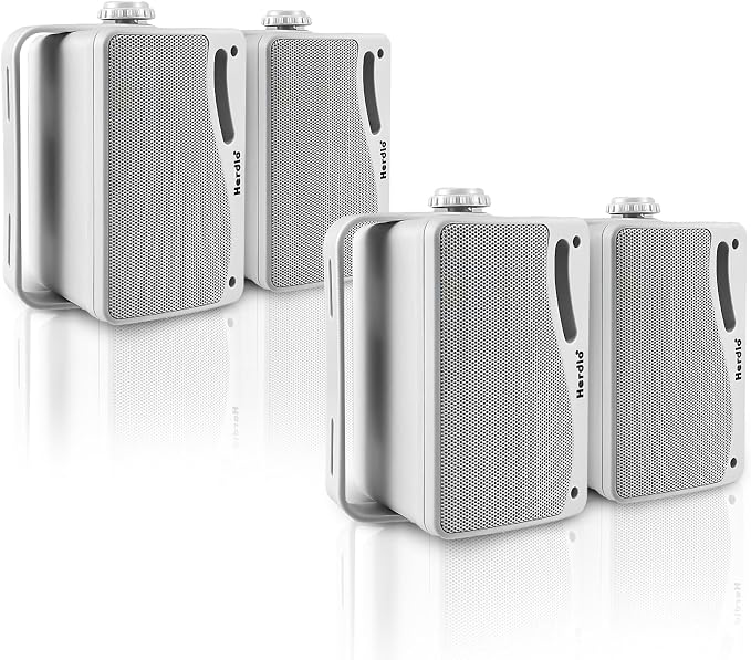 Herdio 3.5 Inch Passive Outdoor Speakers Wired Waterproof Wall Mount Speakers with 400W Superior Sound, All-Weather Durability, for Home Patio Garden Marine Boat Garage Indoor,4-Pack White