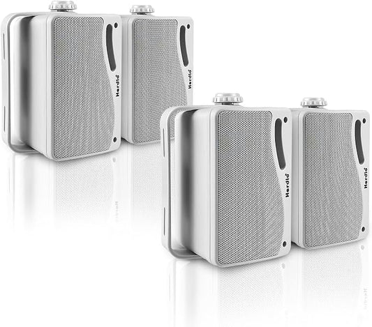 Herdio 3.5 Inch Passive Outdoor Speakers Wired Waterproof Wall Mount Speakers with 400W Superior Sound, All-Weather Durability, for Home Patio Garden Marine Boat Garage Indoor,4-Pack White