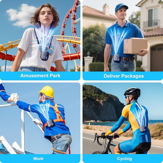 FULSUNT 2025 Upgraded Portable Waist Fan Clip On Up to 40H Cooling, 6 Speeds 14000RPM Powerful Airflow, 6000mAh Shirt Fan Body Fans Rechargeable, Wearable Belt Fans for Outdoor Work Travel