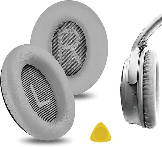 Geekria Replacement Ear Pads for Bose New QuietComfort, QC 45/ 35II/ 35IIGaming/ 35/25/ 15/ SE, AE 2/2i/2w, SoundTrue, SoundLink AE2 Headphones, Ear Cushions with Video Guide (Silver Grey)