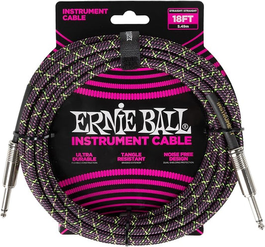 Ernie Ball Braided Instrument Cable Straight/Straight 18ft - Purple Python (P06431)