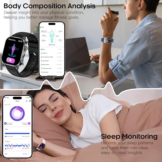 Smart Watch for Men Women, Health Fitness Tracker with 24/7 Heart Rate Blood Oxygen Blood Pressure Sleep Tracking, Bluetooth Calls, 450mAh Battery, IP68 Waterproof Activity Tracker (Khaki)
