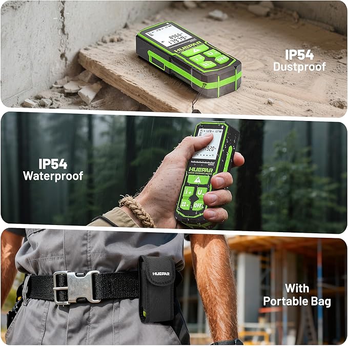 Huepar Professional Bluetooth Laser Measuring Tool S60-G-BT, 200ft | APP Control, Green Beam, ±1/16" High Accuracy, Rechargeable USB-C Laser Distance Meter, Angle Sensor, IP54, Gifts for Men