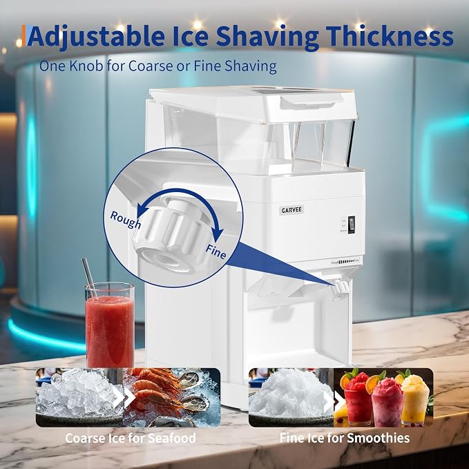 Garvee Commercial Ice Shaver Crusher 950LBS/H, 500W Electric Snow Cone Maker, 500RPM Tabletop Ice Shaving Machine with 1.85Gal Hopper & Stainless Steel Blade for Home, Parties, Snack Bars, White