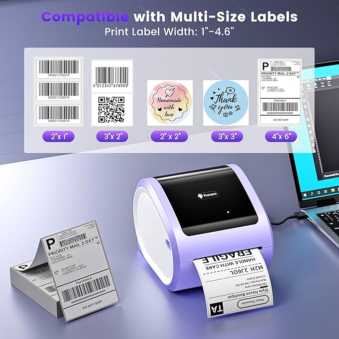 Phomemo D520BT Bluetooth Thermal Label Printer & 200Pcs Transparent Thermal Label 4x3, Label Printers for Shipping Package, Compatible with iPhone, Android, Amazon, Shopify, UPSP