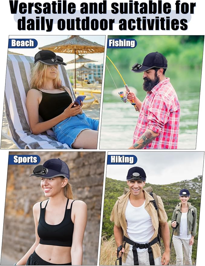 Yaomiao 2 Pcs Solar Baseball Cap with Fan Unisex Sun Protection USB Charging Fan Mesh Hat for Summer Outdoor