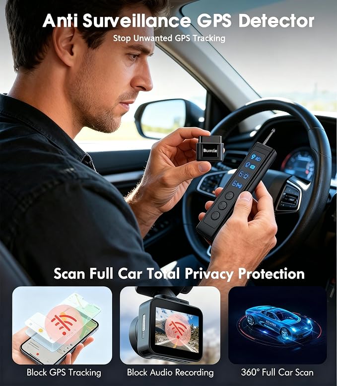 AI Hidden Camera Detector, Professional Privacy Protection Device & Wireless Device Detector, 6 Sensitivity Levels, 4 Modes, Privacy Protector for Hotel, Office, Car, Travel