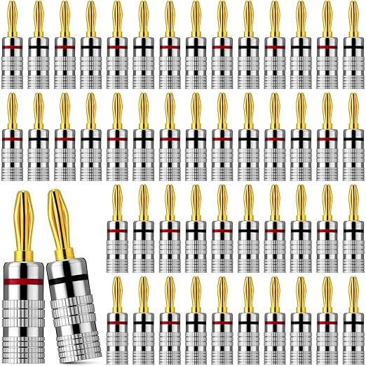 Yaocom 18 Pairs/ 36 Pcs Speaker Banana Plugs, 24k Gold Plated Dual Screw Type Speaker Connector for Speaker Wire, Speaker Cable Connectors for Theater, Wall Plate, Audio Video Receive and Sound System