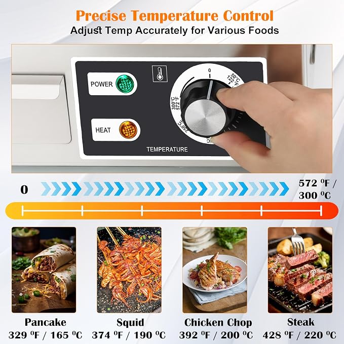 Electric Griddle 15.7"×14.2" 1700W Flat Top Grill Stainless Steel Teppanyaki Grill Countertop Flat Top BBQ Nonstick Plate Adjustable Temperature Control for Home or Restaurant Use