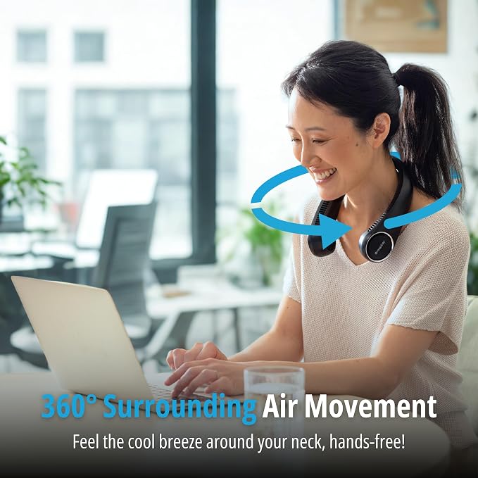 Portable Neck Fan – Hands Free Quiet 20dB Cooling Neck Fan, 17-Hour 4000mAh Battery, 3 Speeds, Wearable Fan for Neck Fans that Blow Cold Air, Personal Fans Portable Rechargeable (Black)