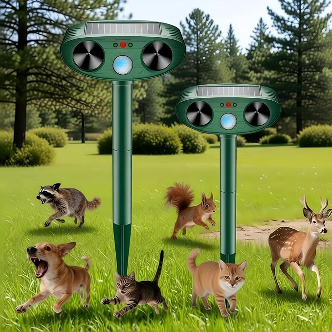 2026 Upgraded Solar Ultrasonic Animal Repellent Outdoor, Cat Deterrent Waterproof, Deer Repellent Devices with Motion Sensor Flash Light, Squirrel Repellent Raccoon Deterrent for Yard