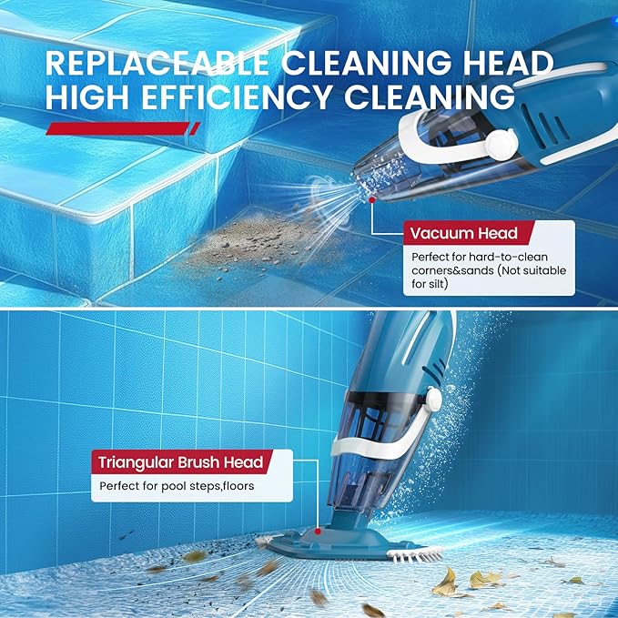 Enhulk PC40 Cordless Pool Vacuum with Pool Net, Upgraded 80 Mins Runtime, 18.5 GPM Powerful Suction, 76.8'' Telescopic Pole, 1 Filters, Handheld Pool Cleaner for Above Ground & Inground Pools