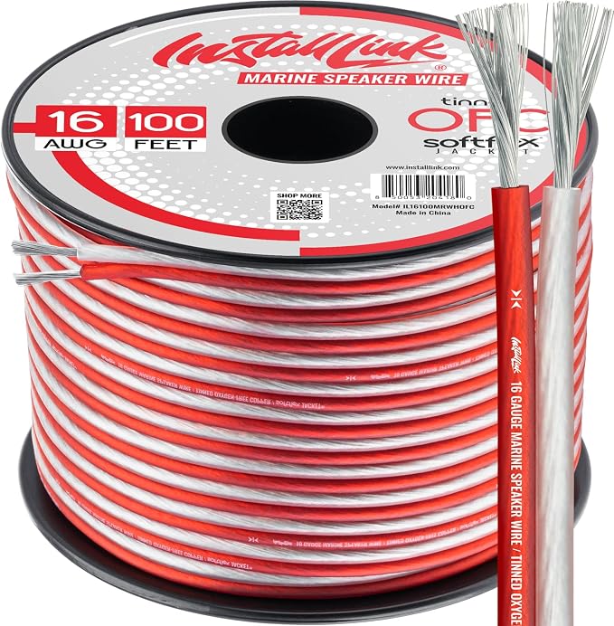 Install Link 16 AWG Gauge (Tinned OFC) Marine Speaker Wire Cable (100 Feet)