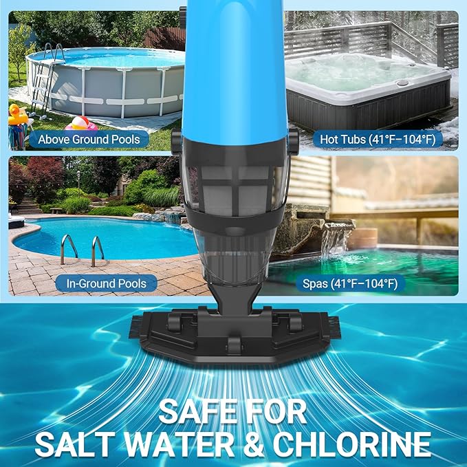 Pool Vacuum for Above Ground Pool, 18GPM Powerful Suction/87” Extension Pole/60Mins Runtime, Spot Fast Cleaning Cordless Handheld Pool Vacuum Cleaner for Spas Inground Above Ground Pool Vacuums