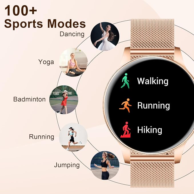 Smart Watches for Women, 1.27" HD Smart Watch for Android Phones & iPhones, Smartwatch Answer/Make Calls, Fitness Tracker with Heart Rate/Sleep/SpO2 Monitor, 110+ Sport Modes, 3 Bands (Rosegold)