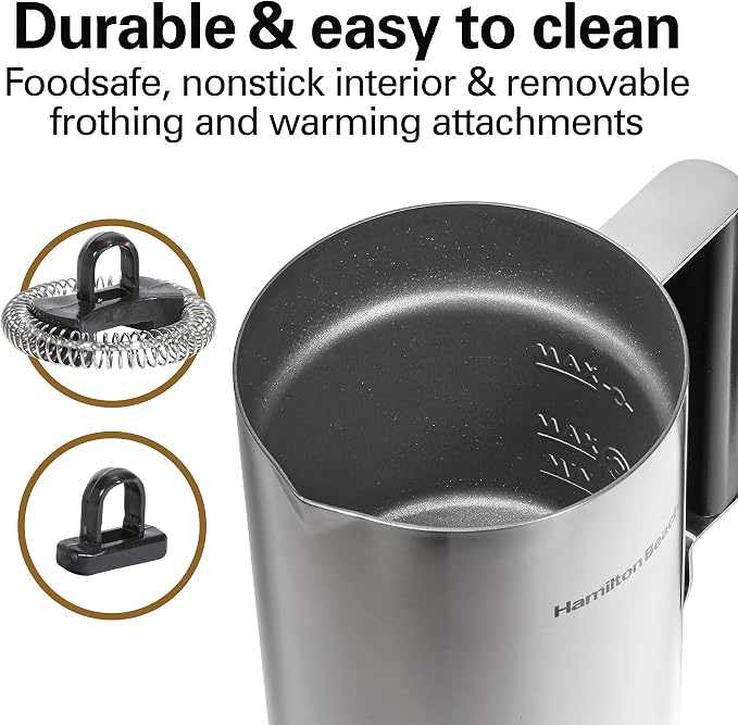 Hamilton Beach Electric Hot & Cold Milk Frother, Automatic Warmer & Steamer for Latte & Cappuccino, Stainless Steel (43560C)