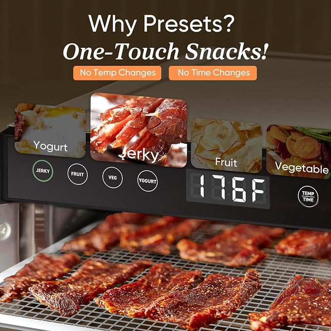 Cosori Food Dehydrator for Jerky, 176°F Temperature Control, 5 Stainless Steel Trays with 3.1 ft² Drying Space, 4 Presets, 48H Timer, for Dog Treats, Meat, Fruit, Veggies, Snacks, Bright-Silver