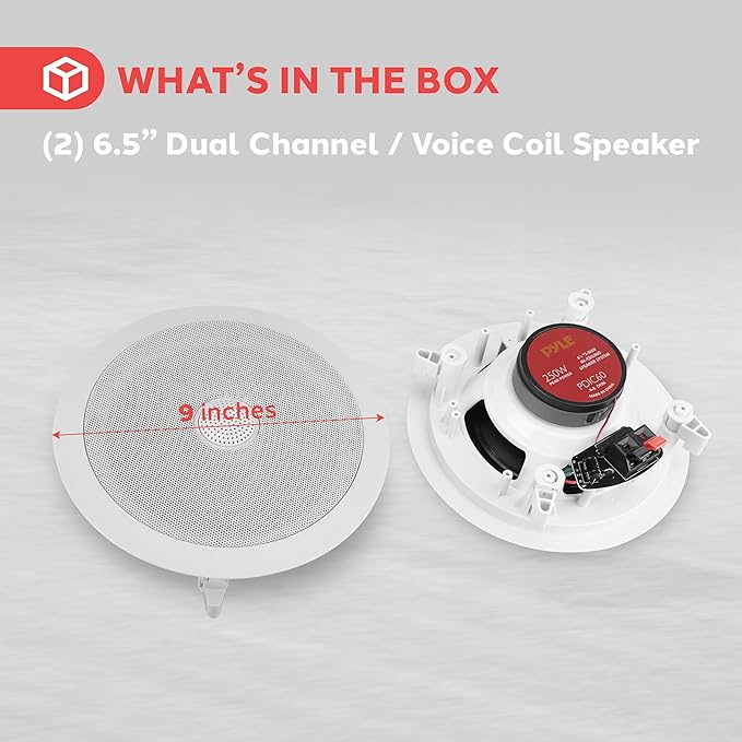Pyle 6.5'' In-Wall/In-Ceiling Midbass Speakers (Pair) - 2-Way Woofer Speaker System Directable 1” Titanium Dome Tweeter Flush Mount Design w/ 65Hz - 22kHz Frequency Response 250 Watts Peak - PDIC60