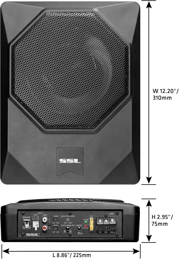 Sound Storm Laboratories US8K 8 Inch Under Seat Powered Car Audio Subwoofer - 800 Watts Max, Low Profile, Built in Amplifier, for Truck, Boxes and Enclosures, Remote Subwoofer Control