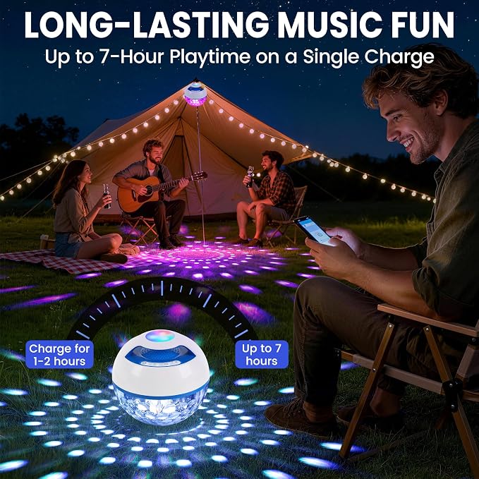 Luxfero 2026 Upgraded Bluetooth Pool Speaker, Floating Pool Speaker with Top & Bottom Lights, BT5.4 Hot Tub Speaker IP68 Waterproof Floating Speaker, Portable Floating Bluetooth Speaker for Pool-White