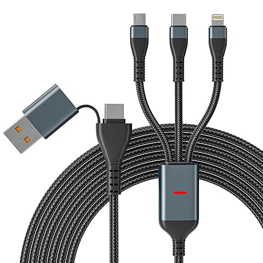 100W USB C to 3-in-1 Multi Fast Charging Cable 10Ft MFi Certified Universal Type C/Micro USB/Lightning Charger Cord Compatible with MacBook, Laptop, iPhone 17/16/15, iPad, Samsung Galaxy, Android