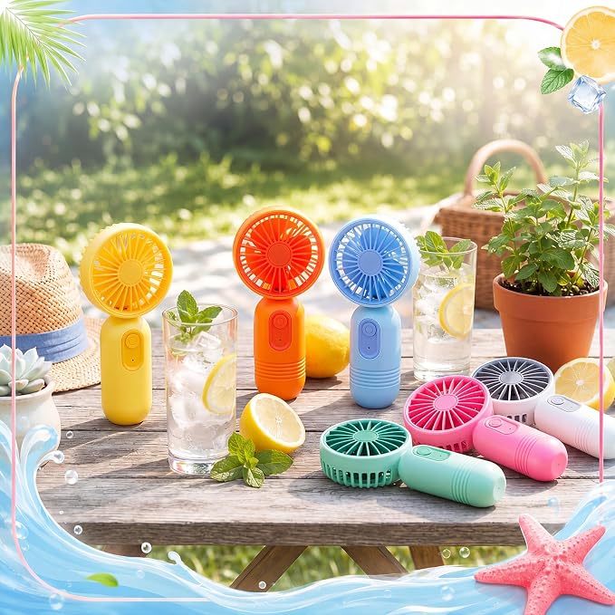 Rossesay 6 Pcs Mini Portable Fan Bulk Cute Handheld Lightweight Small Little Personal Hand Eyelash Fan 3 Speeds USB Rechargeable for Women Men Indoor Outdoor Makeup Travel (Pastel)