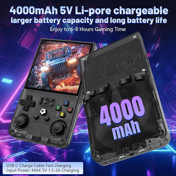 R36MAX Retro Handheld Game Console, 4.0-Inch IPS Display, 720x720 Resolution, Linux System, 64GB Support 18,000+ Classic Games, 4000mah Battery, with Portable Case(Blue)