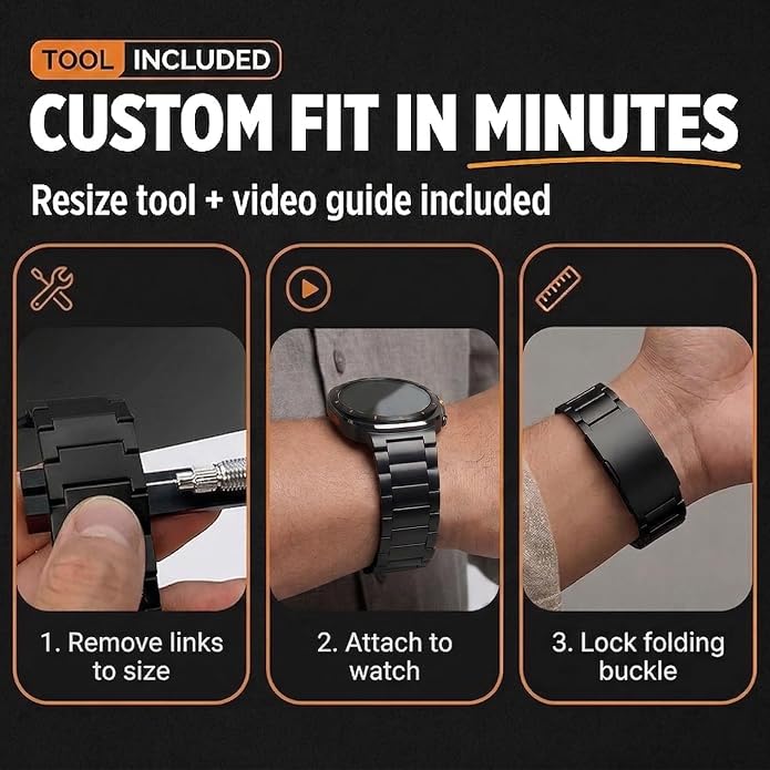 Ultra Supply Co. Titanium Band for Samsung Galaxy Watch Ultra 47mm – Galaxy Watch Ultra Metal Band with Folding Clasp, Scratch & Water-Resistant DLC Coating, Adjustable Smartwatch Bands