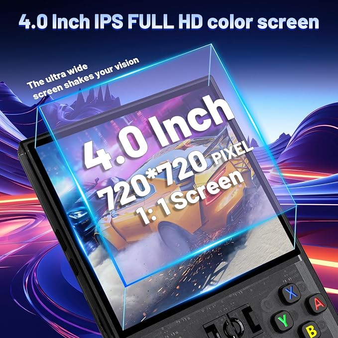R36MAX Retro Handheld Game Console, 4.0-Inch IPS Display, 720x720 Resolution, Linux System, 64GB Support 18,000+ Classic Games, 4000mah Battery, with Portable Case(Blue)