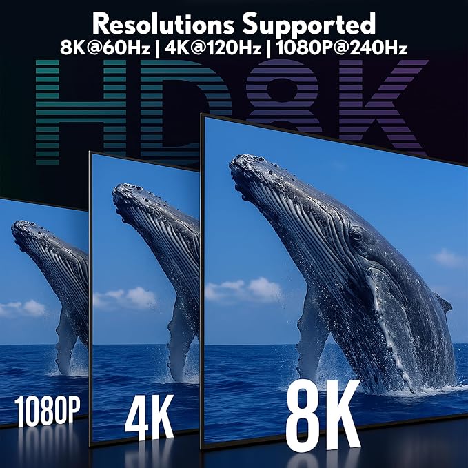 J-Tech Digital 8K HDMI 2.1 Splitter 1 in 2 Out, HDMI 1x2 Splitter 8K@60Hz 4K@120Hz 1080P@240Hz, Duplicate/Mirror Screen 3 EDID Modes with Downscaling [JTECH-8KSP12E]