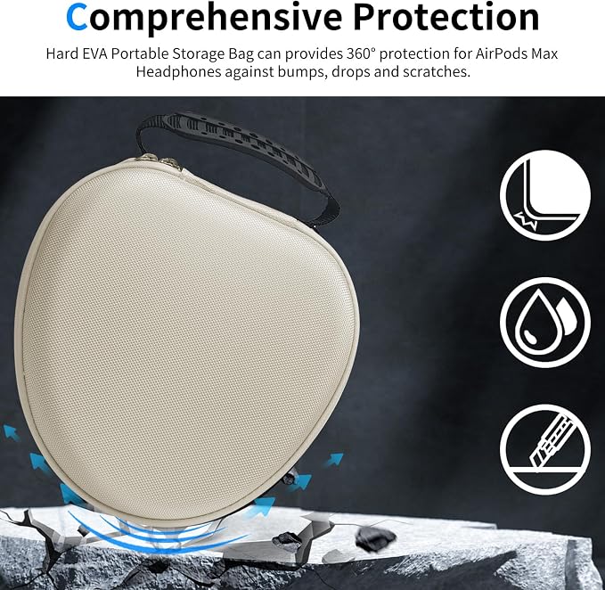 Hard Case for AirPods Max 2 Supports Sleep Mode, Travel Carrying Headphone Case with AirPods Max 2/1 Silicone Earpad Case/Ear Cups/Headband Cover, AirPod Max Protective Portable Storage Bag (Stone)