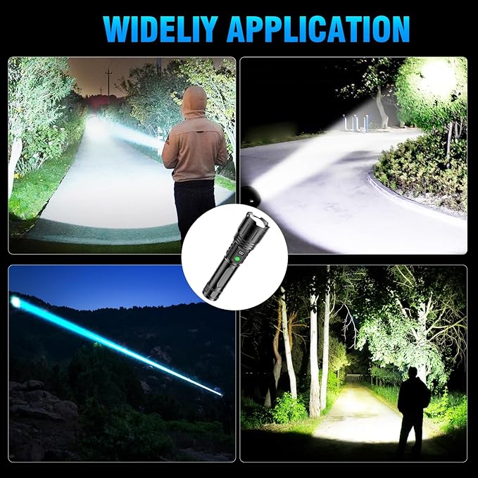 Rechargeable Flashlights High Lumens - 2000 Lumens Long Beam Super Bright LED Flash Light with Power Display & IPX5 Waterproof for Camping, 20H Runtime,5 Modes,Zoomable Handheld Flashlight,3pcs