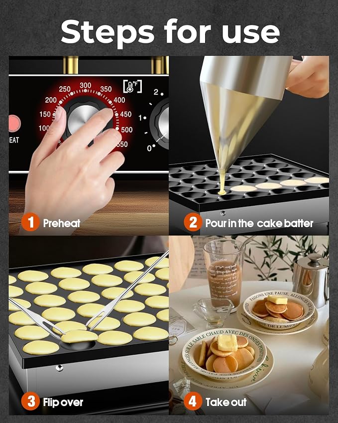 Mini Pancake Maker, 36PCS Maquina Para Mini Pancake, 950W Electric Pancake Machine with Non-Stick Coating, Time and Temp Control, for Home Restaurant Snacks