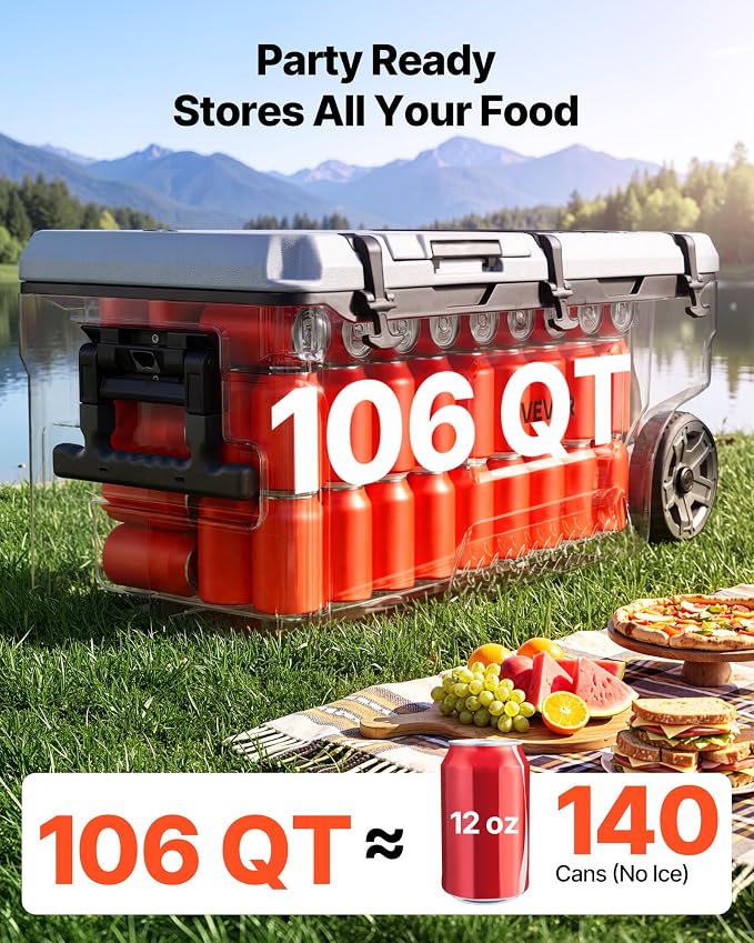 VEVOR Portable Cooler,Hard Cooler with Ice Retention, Heavy-Duty Handles and Strap, Lightweight Rigid Material Insulated Portable Cooler, Suitable for Family Picnics and Short Trips