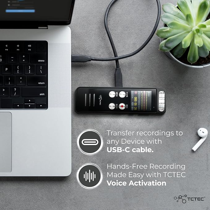 Digital Voice Recorder, Audio Noise Reduction, Sound Tape Recorder with Playback, Clip-on Mic Dictaphone for Meeting, Lecture (98GB)