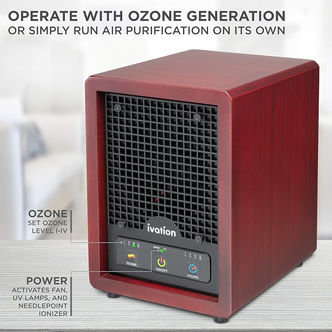 Ivation 5-in-1 Air Purifier & Ozone Generator For Up to 3,500 Sq/Ft, Ionizer & Deodorizer – Included 2 UV Lights, Photo-Catalytic and Carbon Filters, Eliminates Odors from Pets, Smoke, Food & More