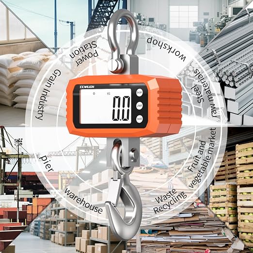1000kg Digital Crane Scale & Hanging Scale - Aluminium House Stainless Steel Handle| Multi-Use for Gym, Hunting, Travel (Luggage), Farming, Fishing | High-Precision LCD Display, Orange