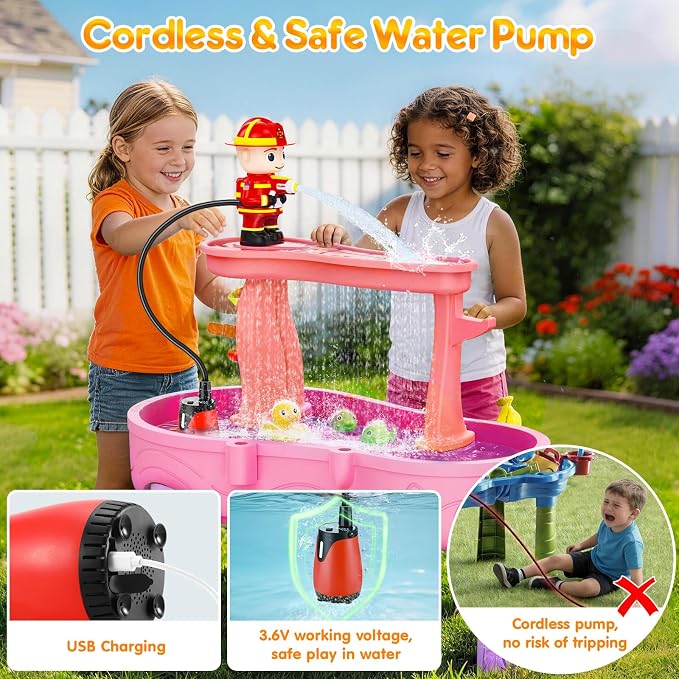 WITALENT Water Table Pump, Fireman Water Pump for Water Table for Kids Ages 3-5, 5-Gear Adjustable Water Flow，Rechargeable Battery Powered Use, Magnetic Base, No Drilling, NOT Included Water Table