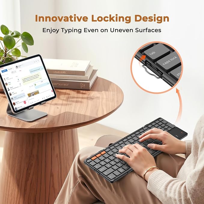 MEETION Bluetooth Foldable Keyboard with Touchpad & Numeric Keypad, Wireless Folding Keyboard, Portable Multi-Device Keyboards, Full-Size Travel Business Design for Windows Mac iOS Android iPad Tablet